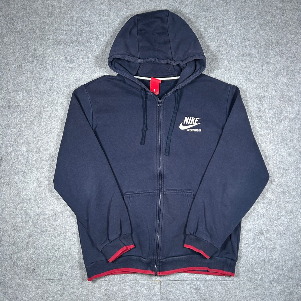 Nike sportswear Hoodie Mens Medium Navy Blue Full Zip Big Swoosh double sided